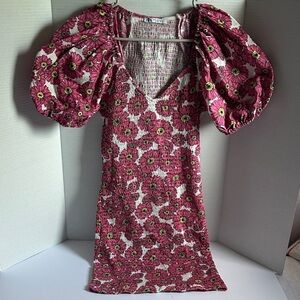Zara Women's‎ Elastic Vibrant Floral Mini Dress Short Sleeve Size S